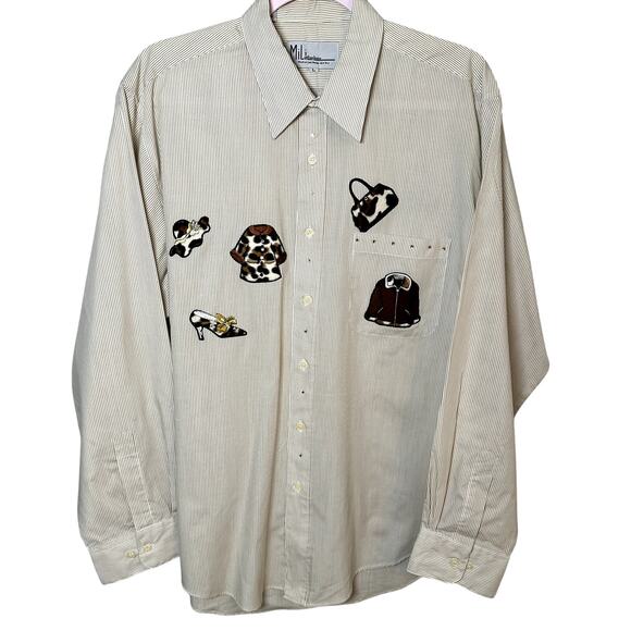 Vintage MILI DESIGNS | Long Sleeve Cream Pinstripe Blouse - Size Large - Picture 1 of 3